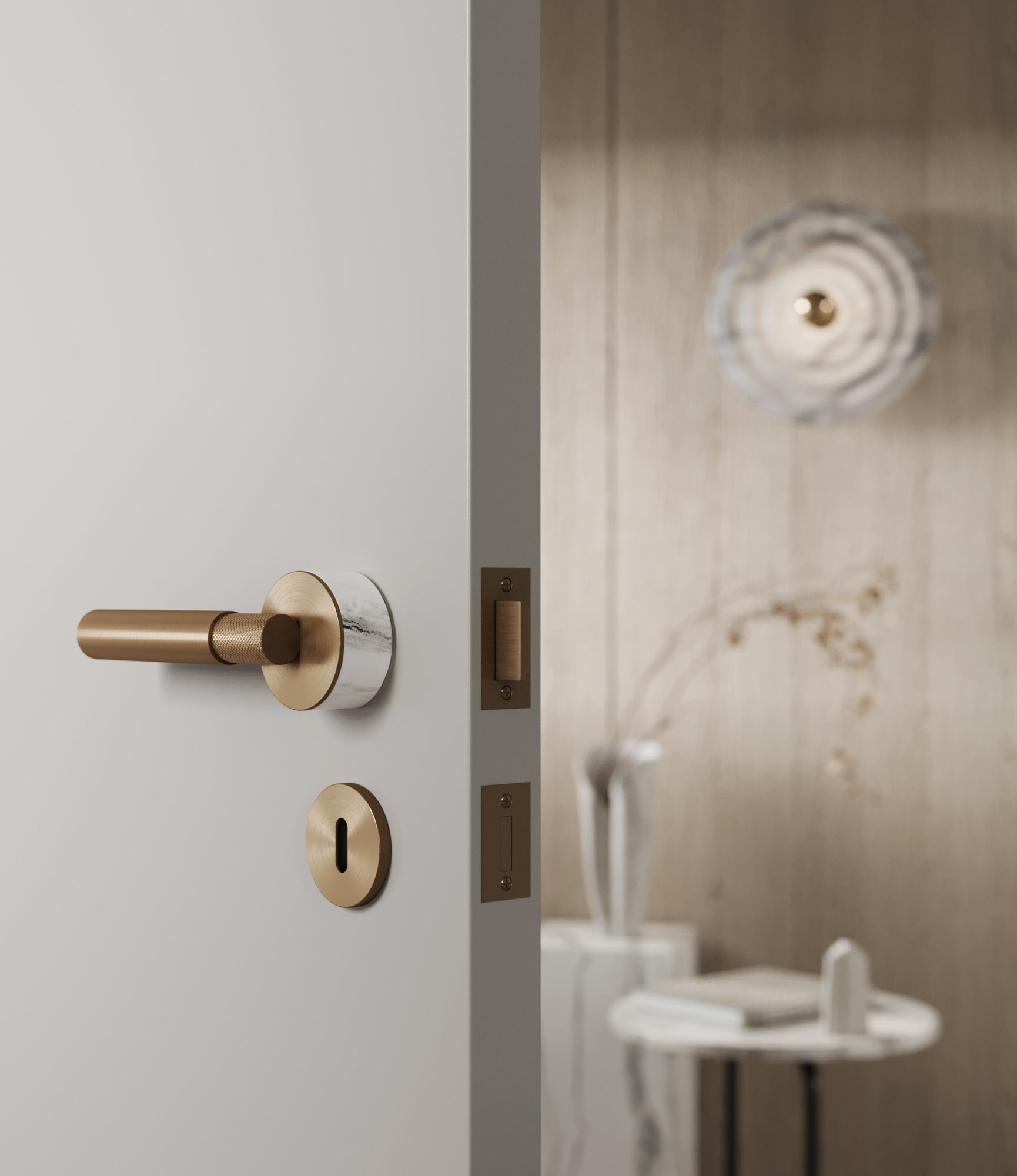 ARTISAN Luxury door handle / ADH500 Gold &amp; White Marble
